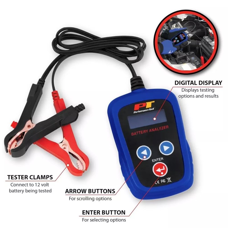 Performance Tool Digital W2999 12V Car Battery Tester, 100-2000 CCA