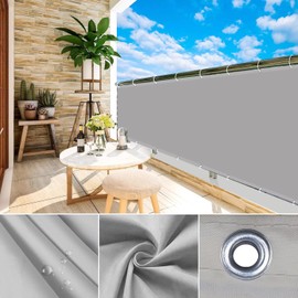 WEALSFUN Balcony Privacy Screen, Balcony Cover (390 Sizes and 8 Colours), Balcony Cladding, No Drilling, Opaque, Wind UV Protection with Eyelets, Cable Ties, Cord, 90 x 400 cm, Light Grey