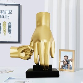 TuyWRA Gold Holding Hands Sculpture,Finger Statue for Home Decor,Mother,Mother Daughter,Father Son,Sister Birthday Gifts,Room,Dresser Bookshelf,Bedroom,Office,Fireplace Mantel Decor