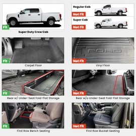 LASFIT Floor Mats for Ford F250 F350 F450 2017-2026 Crew Cab Front Bench Seat | Rear W/Fold-Flat Storage Carpet Floor Super Duty All Weather Protector TPE Car Floor Liner, 1st & 2nd Row, 2pcs Black