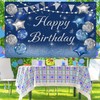 Happy Birthday Backdrop Decoration Navy Blue and Silver Glitter Balloons