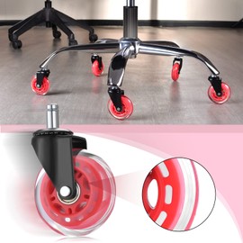 Hivexagon Office Chair Caster Wheels Replacement Set of 5, Heavy Duty Universal Quiet Rolling Casters 3 inch Fit Standard Office Chair for Hardwood Floors, Tiles and Carpet (red)