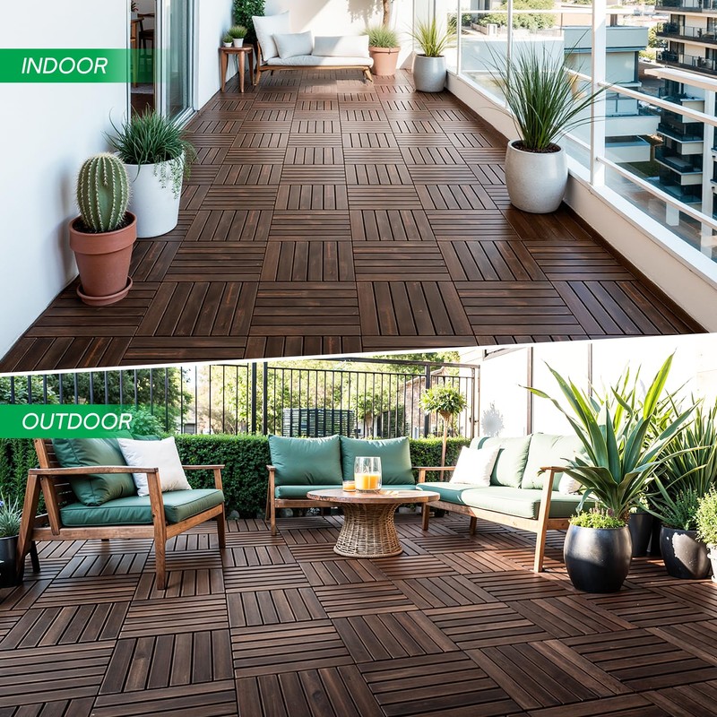 Idzo Interlocking Deck Tiles 9.6 SQFT - 10PCS Waterproof Acacia