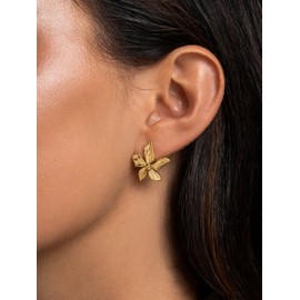 SINGULARU - Jasmine Earrings - Flower Shaped Earrings Made of 18 Carat Gold-Plated Stainless Steel - 18 Carat Gold-Plated - Nut Clasp - Women's Jewellery, Yellow Gold, No Gemstone