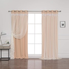 Best Home Fashion Lace Overlay Thermal Insulated Solid Blackout Curtains - Stainless Steel Nickel Grommet Top - Indiepink - 52" W x 96" L - (Set of 2 Panels)