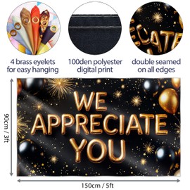 We Appreciate You Banner - Appreciation Banner - Thank You For All You Do for Employee Coworker Staff Teacher at Office, School, Party - 5x3ft (Black & Gold)