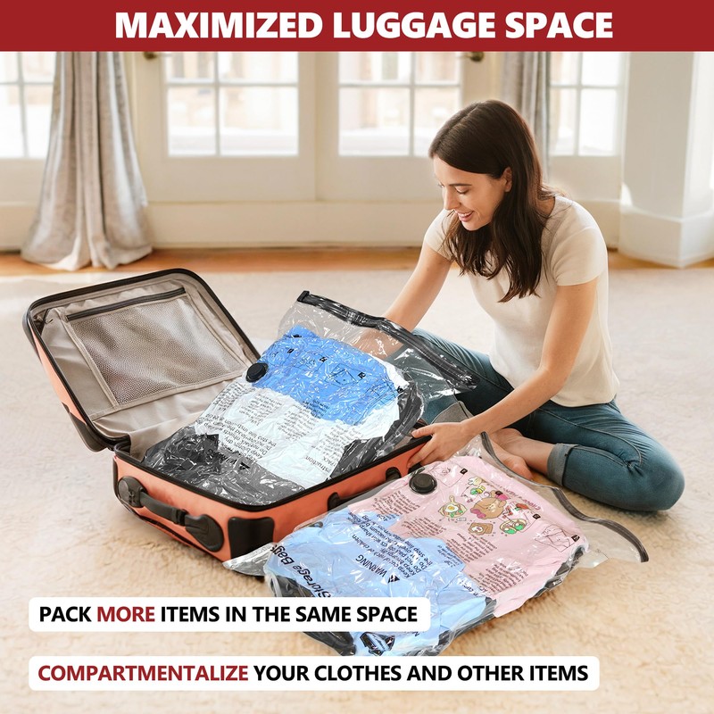 Vacuum Bags for Travel with Rechargeable Pump, 8 Large Compression