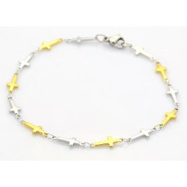 Zingara Enchantments Cross Gold & Silver Stainless Steel Bracelet Link 8" Toggle Clasp Gift Christian