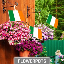 G128 12 Pack Handheld Ireland Irish Stick Flags | 8x12 In | Printed 150D Polyester, Country Flag, Solid Wooden Stick, Spear Gold Tip