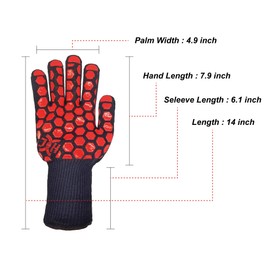 J H Heat Resistant Oven Glove:EN407 Certified 932 °F, 2 Layers Silicone Coating, Oven Mitts for Cooking, Kitchen, Fireplace,Camping, Grilling (Black/Red, Extra Long Cuff)
