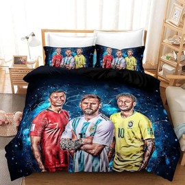 Rcxnm Football Star Bed Linen Set, 135 x 200 cm Duvet Cover and 80 x 80 cm Pillowcase, for Boys and Children