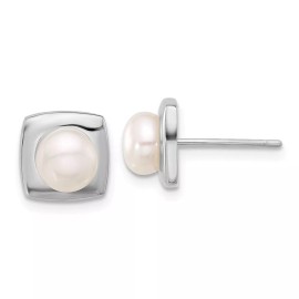 Unbranded 8.9mm Sterling Silver 6-7mm White Freshwater Cultured Pearl Square Post Earrings