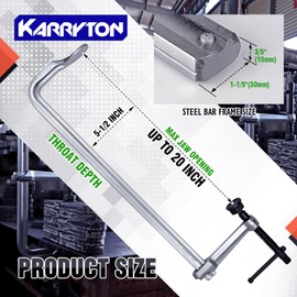KARRYTON Heavy Duty 20" Inch F-Clamp w/Replaceable Pad, 5-1/2-Inch(140mm) Deep Throat, Bar Size 1-1/5" * 3/5" Drop Forged Steel Bar Clamps, 2900LB Clamping Force
