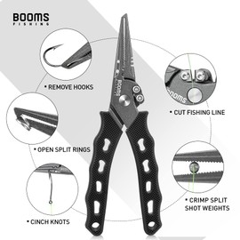 Booms Fishing F07 Fishing Pliers Hook Remover Stainless Steel with Lanyard and Sheath, 7 inch