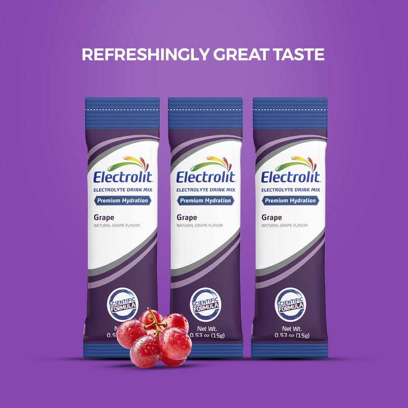 Electrolit Electrolytes Powder Packets, Grape 8 Pack, Powdered Hydration Packets