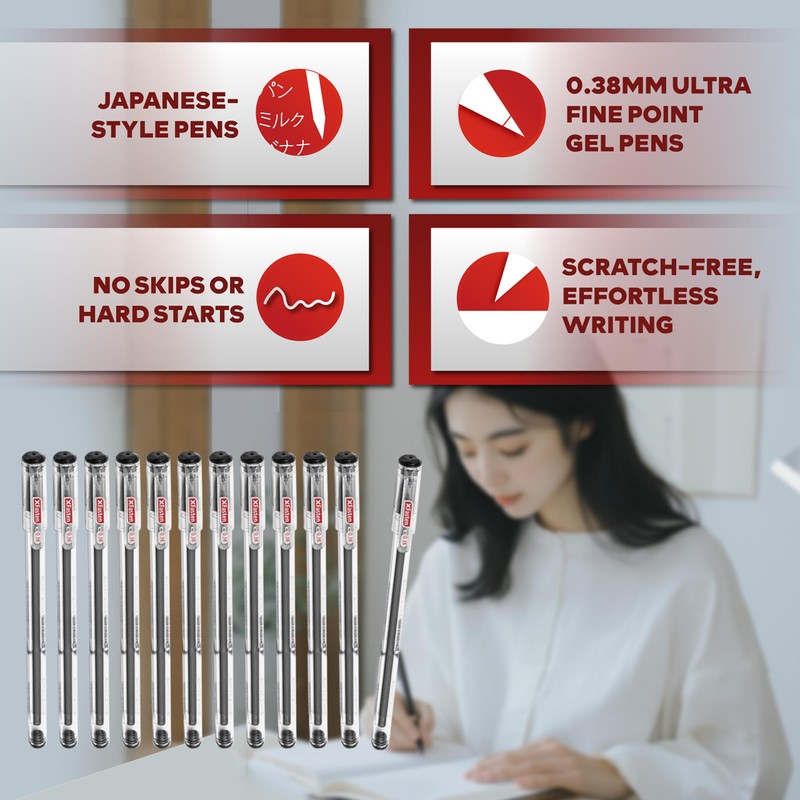 XFasten Extra Fine Point Pens 0.38mm 24-Pack Japanese-Style Fine Tip