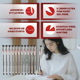 XFasten Extra Fine Point Pens 0.38mm 24-Pack Japanese-Style Fine Tip Gel Ink Ballpoint Pen Black, Smooth Ink Flow, Smudge-Free, Quick-Drying, No Smear for Journaling, Note-Taking, Office, and School