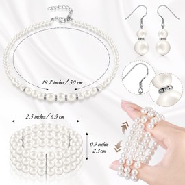 Hicarer 3 Pack Pearl Jewelry Set 1920s Pearl Necklace Bracelet Earrings Simulated Faux Pearl Jewelry Set for Wedding Costume Jewelry for Women