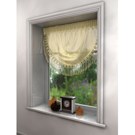 PLAIN CHAMPAGNE NATURAL CREAM SWAG LUXURY MACRAME PELMET SWAG MACRAME FRINGE TASSEL VALANCE DRAPES VOILE NET WINDOW DECOR