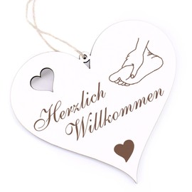 Herzlich Willkommen Sign - Foot und Hand - Decorative Heart Wooden Welcome Sign Door Sign Decorative Sign Door Decoration