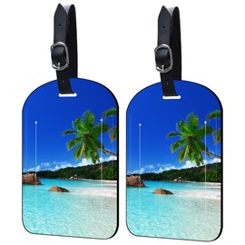 Neidius 2 Pack Luggage Tags Island's Beach PU Leather Baggage Handbag Suitcase Tags with Secure Strap Privacy Cover ID Labels,Business Travel Baggage Tag Identifier