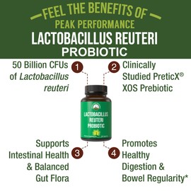 Lactobacillus Reuteri 50 Billion CFU Probiotics with Clinically Studied PreticX® XOS Prebiotic. L Reuteri Probiotic Capsules Supplement for Gut Health and Digestive Support. For Both Women & Men