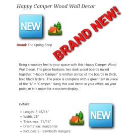 Hobby Lobby HAPPY CAMPER: WOOD: WALL: SIGN: CAMPING: HOME: OFFICE: DECOR: BRAND NEW