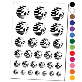 Beach Sunset Scene Tropical Ocean Temporary Tattoo Water Resistant Fake Body Art Set Collection - Black (One Sheet)