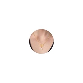 TINGN Kette Damen - 14K Gold Vergoldet Halskette Pearl Halskette Paper Clip Kette Süßwasserperlen Ketten Choker Halsketten OT Schnalle Ketten Perlenkette Damen Schmuck für Frauen und Mädchen