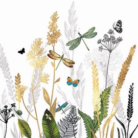 20 Napkins Natural Meadow with Dragonflies, White, Grasses, Flowers, Meadow, Summer, Table Decoration, Decoupage, Decoupage, Decoupage, 33 x 33 cm
