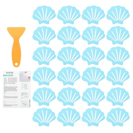 sourcing map 24Pcs Non-Slip Bathtub Stickers, 9x7 cm Shell Shape Shower Floor Non Slip Stickers with Scraper for Bathroom Shower Stairs Ladders, Blue