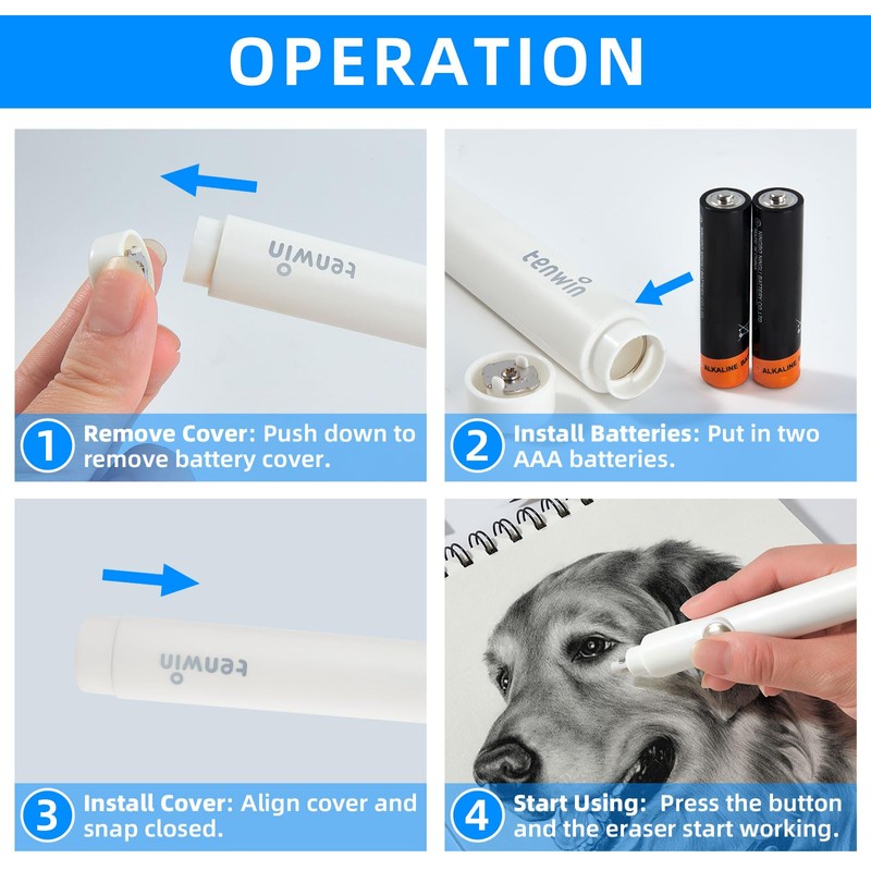 tenwin Battery Operated Pencil Eraser, Electric Eraser Kit with 2
