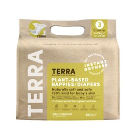Terra Size 3 Diapers: 85% Plant-Based, Ultra-Soft & Chemical-Free for Sensitive Skin, High Absorbency for 13-24 lb Babies, 20 Count