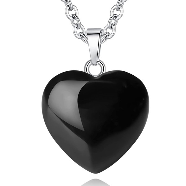 QINJIEJIE Black Obsidian Crystal Necklace Heart Love Real Crystal Reiki Energy for Women Mothers Day Gift Christmas