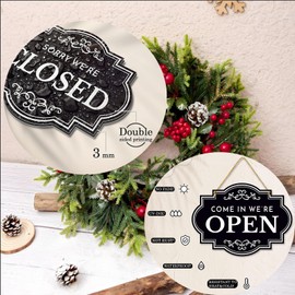 DWENT Open Closed Sign for Shops - Double-Sided 11x8 Inch MDF Business Sign with Rope, Customisable Vintage Design for Storefronts, Cafes & Retail (Black/White) DWENT Open Closed billboard for Shops