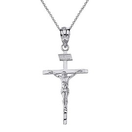 Claddagh Gold 925 Sterling Silver Catholic Jesus Christ on INRI Crucifix Cross Pendant Necklace (1.44"), 16"
