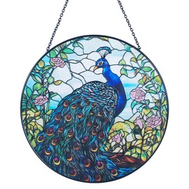 GALAG Stained Glass Window Hanging - Originally Designed Peacock Suncatchers for Sun Catchers Indoor Window | Gifts for Peacock Lovers Painted Glass Panel Decor Themed Gift