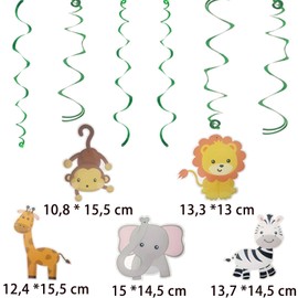 Ovanda 6 pezzi, decorazione per feste di animali della giungla, decorazione a tema animali safari, ghirlande a spirale, decorazione da appendere a forma di animali