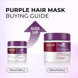 Karseell Purple Hair Mask 100 ml, Purple Hair Mask for Blonde, Blonded, Grey Hair, Purple Hair Mask Neutralises Yellow Tones, Repairs Hair Damage