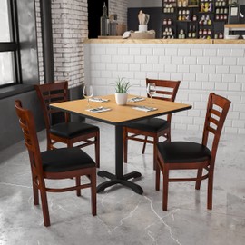 Flash Furniture HERCULES Series Ladder Back Mahogany Wood Restaurant Chair - Black Vinyl Seat