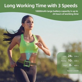 CHARMPㅤ Waist Fan - 10000mAh Rechargeable, 24H Cooling, 16000RPM Strong Airflow, 3-Speed Portable Belt Fan with LED SOS & Red-blue Warning Light for Jobsite, Camping, Travel, Farming