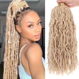 Xtrend 7 Packs New Faux Locs Crochet Hair 18 Inch Blonde Pre looped Gypsy Soft Locs Crochet Hair Synthetic Goddess Faux Locs Braids Hair Natural Wavy Dreadlock Braids Hair Extensions 18strands/pack 613#