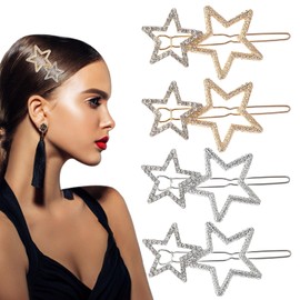 Pack of 4 Star Hair Clips Hollow Star Hair Clip Silver Gold Hair Clip Star Hair Pin Headdress Decorative Hair Pins Headpiece Bridal Hair Accessories for Women and Girls