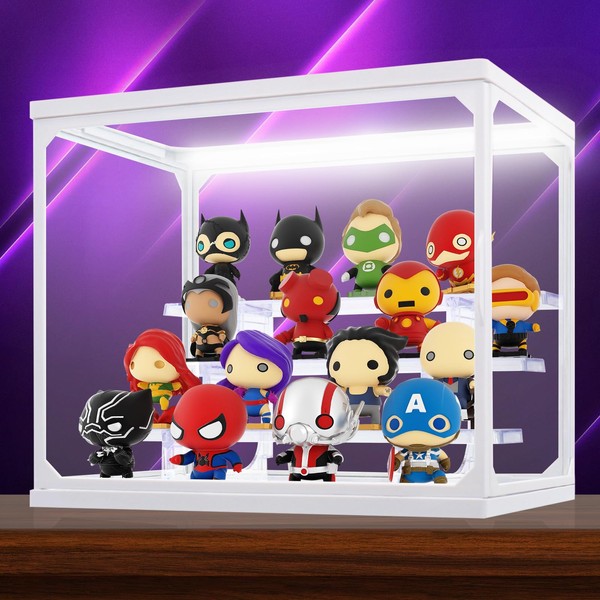 Instnovny Clear Acrylic Display Case Stand with Light 4 Tier