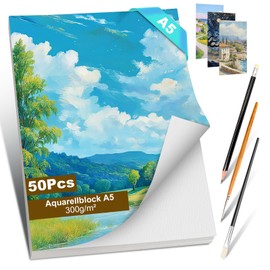 Romon Watercolour Paper, 50 Sheets Watercolour Paper 300 g, Watercolour Pad, Painting Paper, Watercolour Paper, Watercolour Drawing Paper, Gouache Paper, DIY Gift, Postcards for Children, Students