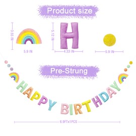 Pastel Pre-Strung Happy Birthday Banner Felt Wool Ball Garland Macaron Rainbow Happy Birthday Garland Unicorn Magic Bday Party Decorations Sign for Women Kids Girls Party Photo Prop Decor Supplies