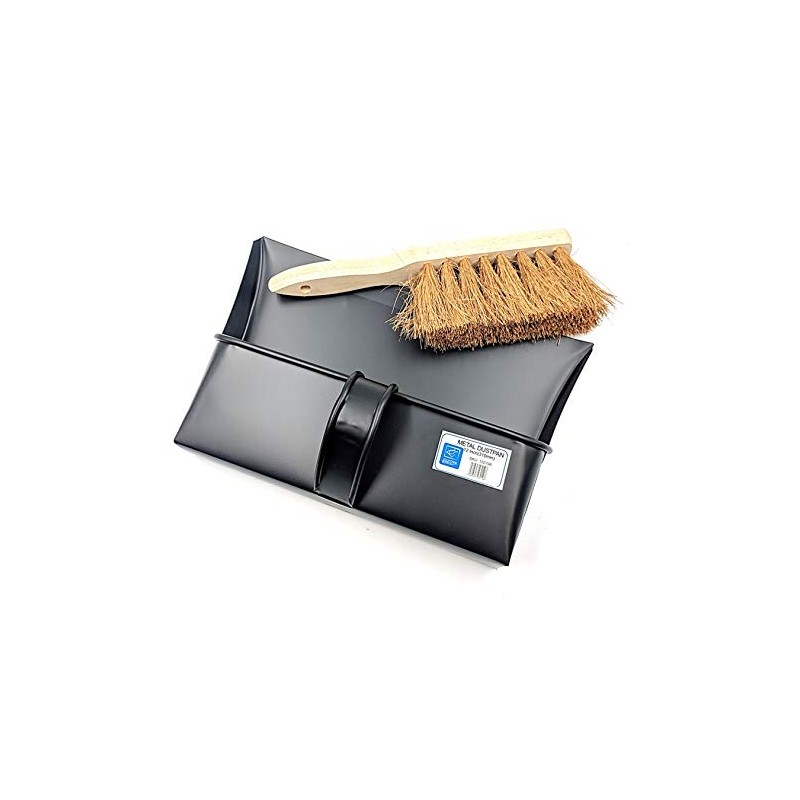 Black Hooded Metal Dust Pan and Soft Brush Dustpan ash