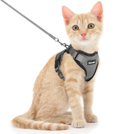 Dooradar Cat Harness and Leash Set, Escape Proof Safe Adjustable Kitten Vest Harnesses for Walking, Easy Control Soft Breathable Mesh Jacket with Reflective Strips for Cats, Grey, XS