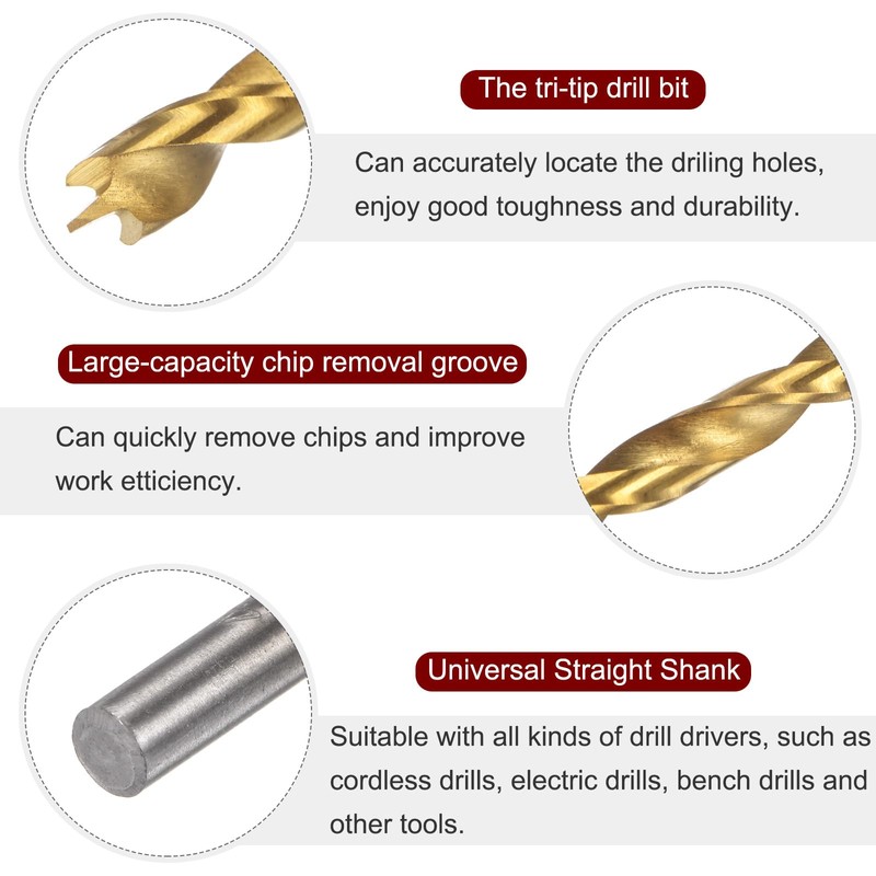 sourcing map Brad Point Drill Bit 4.5mm(11/64") Dia Straight Round