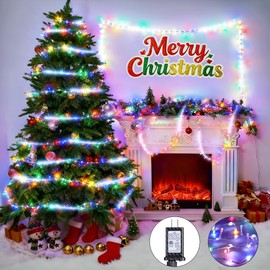 Jyoiat 30FT Christmas Lights - 240 LEDs Water Flowing Multicolor String Lights with 8 Basic Modes + 6 Flowing Modes,Outdoor Waterproof Timmer Memory Function Patio Lights (White)